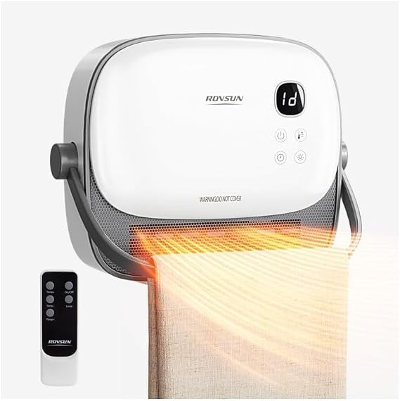 ROVSUN 1500W Wall Heater with Remote Control, Freestanding & Wall-Mounted Electric Space Heater with Portable Handle, 12H Timer, PTC Heating Elements, for Indoor Use, Bedroom, Office, Home, 1 Pack