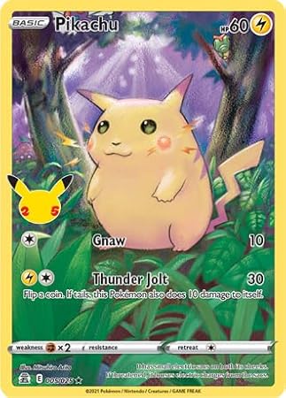Pokemon Celebrations Pikachu, 25th Anniversary Full Art Rare Holo + Surprise Card!