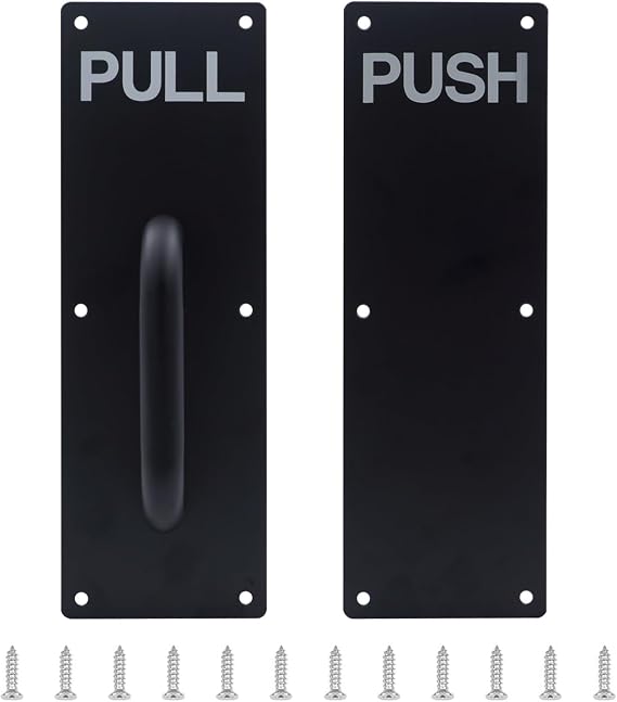 Push Pull Door Handle Set, Aluminum Alloy Push Pull Plates, Commercial Black Heavy Duty Sliding Door Handles 300 X 100 mm, Perfect for Garage Restaurant & Business Place