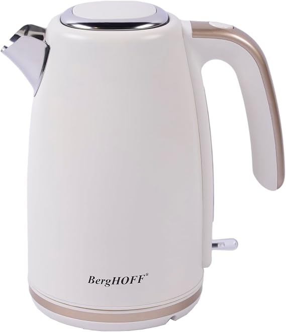 BergHOFF Gem Pearl 1, 7 L Su Isıtıcı – 2200 W Paslanmaz Çelik Gövde | Vanilya Krem Gold