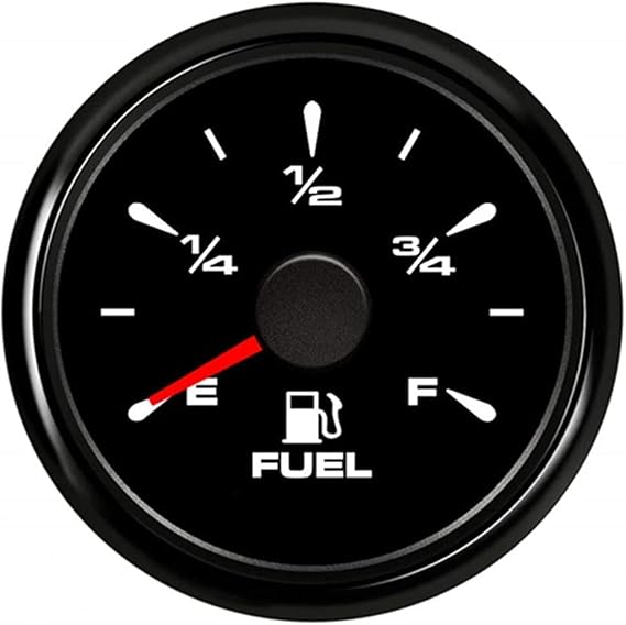 Boat Fuel Gauge 2-1/16"(52mm) 5-Signal Selectable IP67 All Black | SUS316 SS fuel gauge with IP67 rating & anti-fog lens. 5 selectable signals: 240-33, 0-190, 240-30, 0-180, 10-180 Ohm.