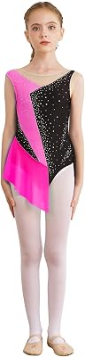 YiZYiF Kids Girls Figure Skating Dress Rhythmic Gymnastics Leotard Sleeveless Color Block Competition Costume Dancewear