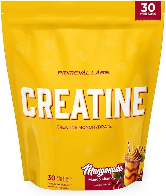 Primeval Labs Clean Creatine Monohydrate Powder | Flavored Powder for Muscle Strength & Recovery | Latin Aqua Fresca Flavors | Workout Supplement for Men & Women | 30 Servings | Mangonada