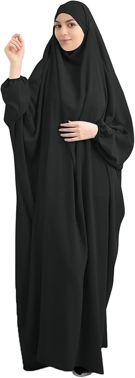 XINNI Women Muslim One-piece Loose Full Cover Long Dress One-size Overall Hijab Thobe Hooded Dress