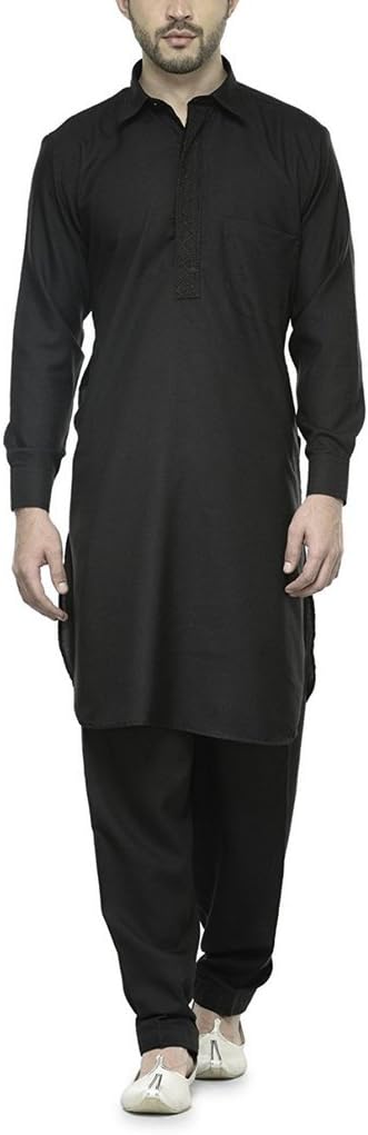 Royal Kurta Men's Tericott Standard Pathani Suit Salwar Set 46 Black