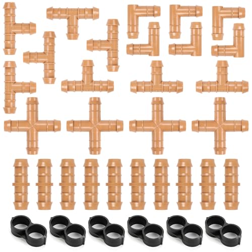 12 Inch Drip Irrigation Fittings, 34 Pieces Kit 12 Inch Tubing Connectors Includes Couplings Tees Elbows Crosses Plugs Drip Line Quick Connect Barbed Connectors for Drip Systems
