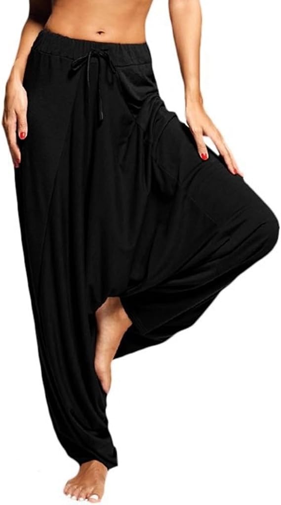 Women's Linen Loose Boho Yoga Harem Pants Beach Drop Crotch Harem Trousers Baggy Jogger Casual Long Sweatpants