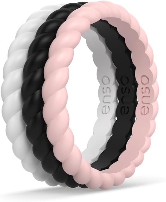 Enso Rings Stackable Braided Silicone Wedding Ring Bundles Comfortable and Flexible Design - Multi-Packs