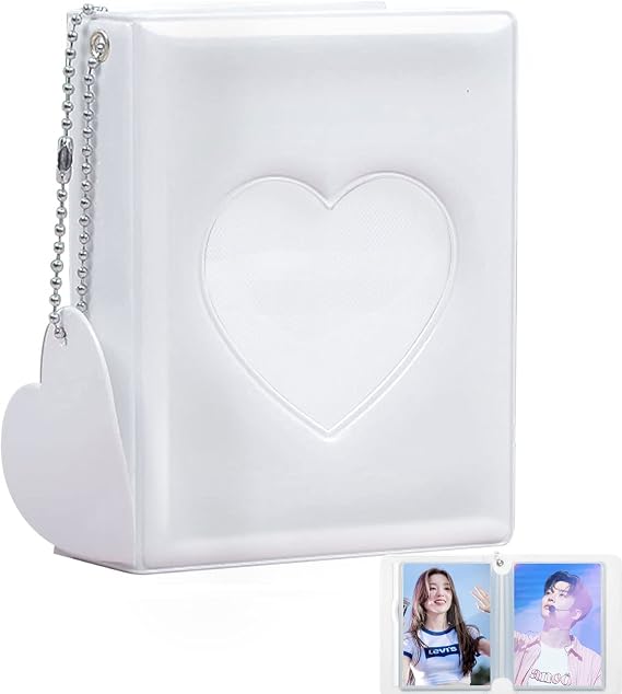 3 inch Kpop Photo Card Holder Book Mini Photo Kpop Album Kpop Photo Card Binder Love Heart Hollow Kpop Photo Card Binder Collector Book 32 Pocket Portable Photo Card Holder With Love Heart Pendant