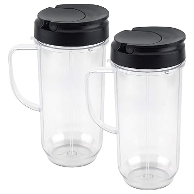 2 Pack 22 oz Tall Cup includes Flip Top To Go Lid Replacement Part compatible with 250W Magic Bullet MB 1001 Blenders