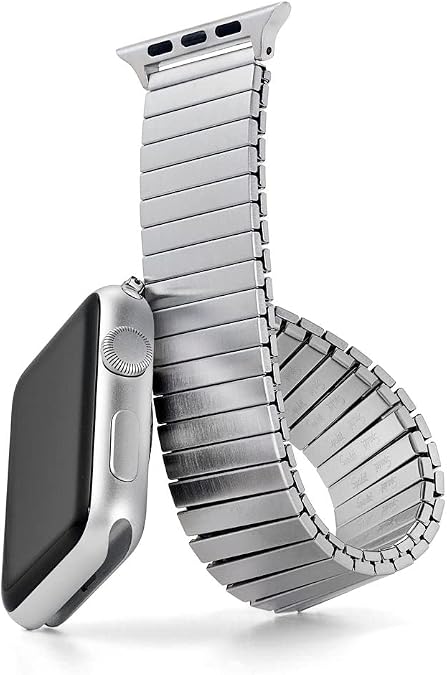 Speidel Twist-O-Flex Expansion band in Brushed Steel compatible for use with the 42/44/45 Apple Watch Series 1, 2, 3, 4,5, 6, 7, 8, 9 in Size 10
