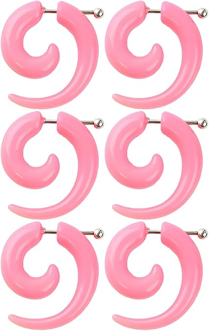 3 Pairs 3 mm(8 G) Black Acrylic Swirl Spiral Tribal Fake Tapers Gauge Stretcher Gauges Expander Gage Stretching Kit Ear Tunnels Earrings Plugs Set Body Piercing Jewelry Women Men