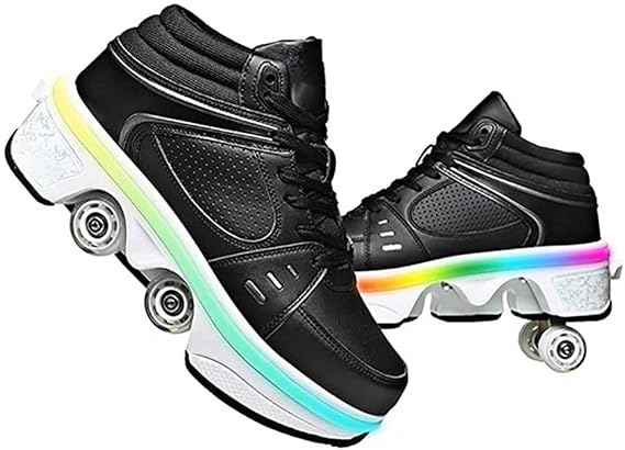Roller Skate Men's Shoes Skateboard Shoes 2-in-1 Hoodie Shoes/Dual Roller Skate Shoes, Multi-Function 4-Wheel Dual Purpose Skateboard Shoes for Adults and Children, Unisex