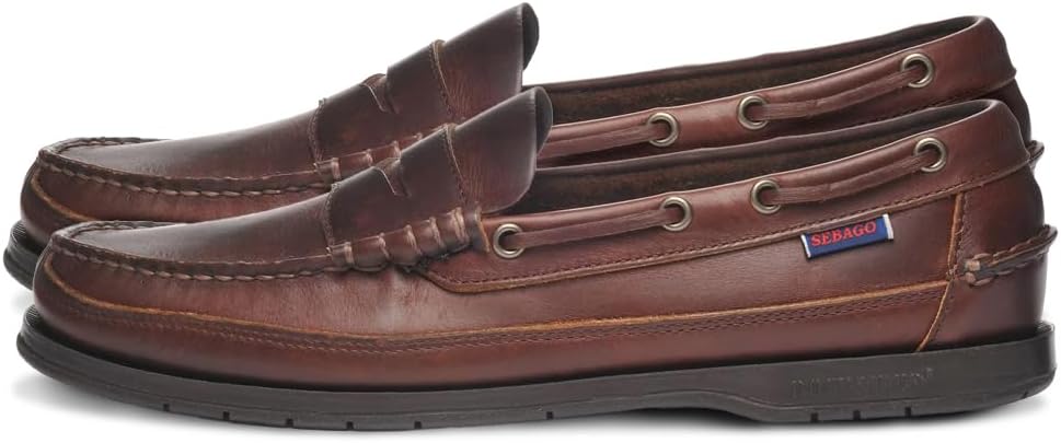Sebago Sloop Leather Shoes - Slip-On Beefroll Penny Moccasins in Hot-Stuffed Leather with Canoe Moc Build and Non-Marking Siped Soles