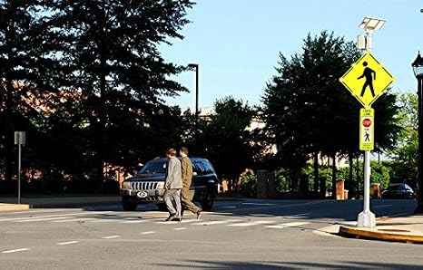 Tapco W11-2 BlinkerSign Diamond Solar Pedestrian Crossing Sign with 8 Fluorescent Yellow Green Flashing LEDs, 36" Width x 36" Height