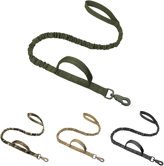 DOGGYKINGDOM Heavy Duty Tactical Dog Leash, Bungee Shock Absorbing No Pull Leashes with Double Handle for Small Medium Large Sized Dogs - Green