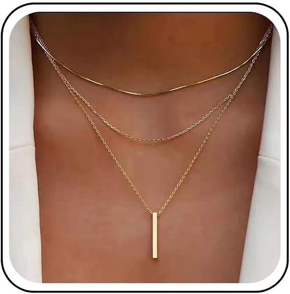 Layered Gold Necklaces for Women Trendy Dainty Gold Plated Necklace Stacking Thin Paperclip Chain Necklace Adjustable Minimalist Bar Pendant Y-Necklaces Elegant Everyday Jewelry Gift for Women