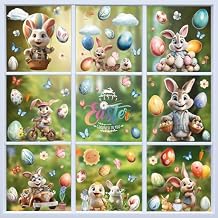 Hianjoo 87 PCS Easter Window Clings, 9 Sheets Easter Egg Window Clings Stickers for Window Decor, Double Sided Bunny Window Cling Decorations with Chick Flower Butterfly Carrot