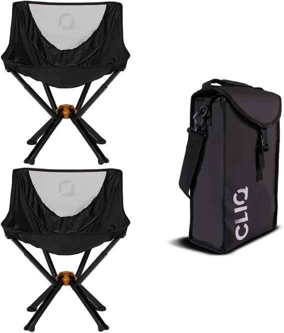 CLIQ ClassiQ 2-Pack Camping Chairs with Free Carry Bag, Portable, Black