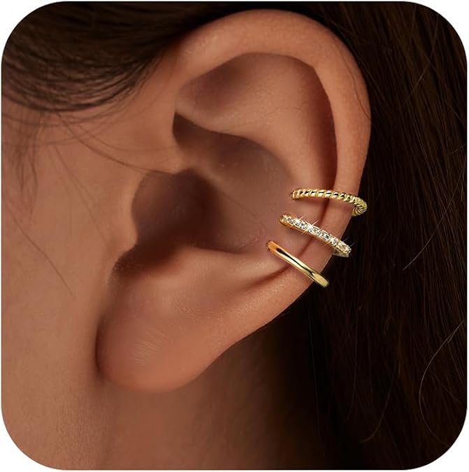 Ear Cuffs Non Piercing for Women, 925 Sterling Silver Cubic Zirconia Rope Band Wrap Ear Cuff Earring Trendy Cartilage Clip Earrings Hoop Huggie Cuffs Hypoallergenic Earrings Birthday Wedding Jewelry Gifts