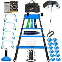 Agility Ladder 1 Agility Training Equipment 1 Resistance Parachute 4 Adjustable Hurdles 12 Disc Cones 1 Jump Rope 3 Resistance Band 1 Yoga Band Agility Speed Training Equipment for Youth&Adults