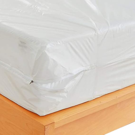 Waterproof Zippered Plastic Mattress Protector Encasement (King Size) | Vinyl Mattress Bed Cover Proof (King Size)