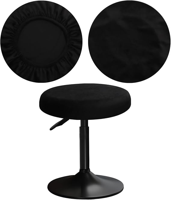 Round Velvet Stool Cover 12-16"/30-40cm Bar Stool Cover Very Soft Elastic and Easy to Install Wrinkle Resistant, Washable, Dustproof Suitable for Round and Square Stools (1, Black)