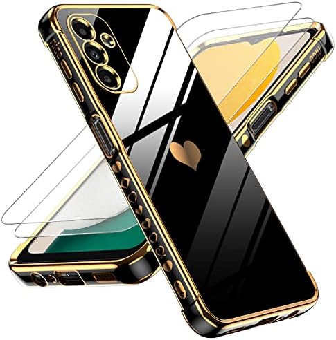 LeYi for Samsung Galaxy A13 5G Case: with Screen Protector [2 Pcs] Full Camera Protection, Love Heart Plating Girly Women Cute Luxury Soft TPU Case for Samsung A13 5G, Black