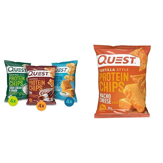 Quest Nutrition Protein Chips Variety Pack (BBQ, Cheddar & Sour Cream, Sour Cream & Onion) and Quest Nacho Cheese Tortilla Style Protein Chips