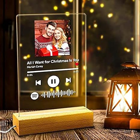 Custom Spotify Glass Art Night Light Spotify Plaque Acrylic Music Photo Yellow Warm LED Lamp Scan Spotify Glass Personalized Photo Album Cover Song Gift Birthday Valentine's Day Wedding Anniversary