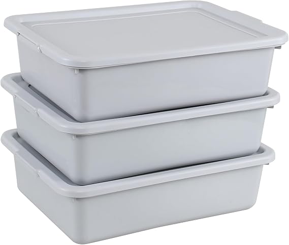 Commercial Bus Tub with Lid, 13L Plastic Storage Box, 3-Pack
