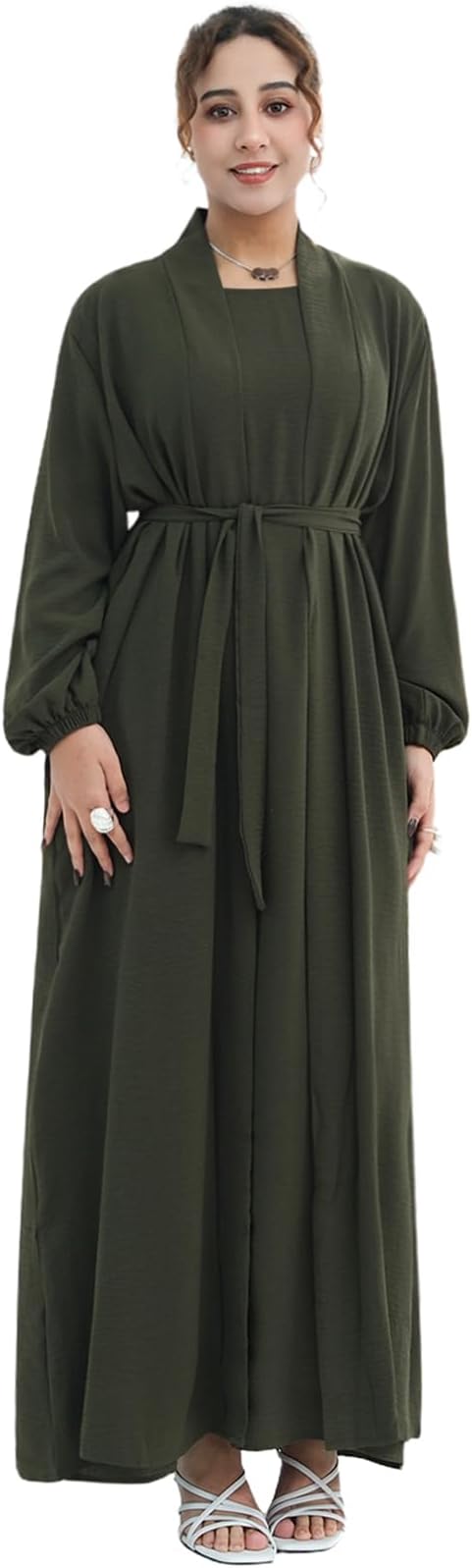 Women's Muslim Dress Two Pieces Set Islamic Prayer Abaya Modest Solid Color Muslim Outfits