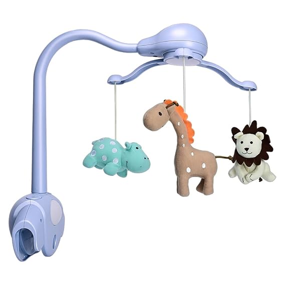 Pack and Play Crib Mobile for Boys or Girls,Light Blue Bassinet Mobile with Music,Rotation,Nursy Lights,Natural Sounds,Timer Function,Starlight Projection