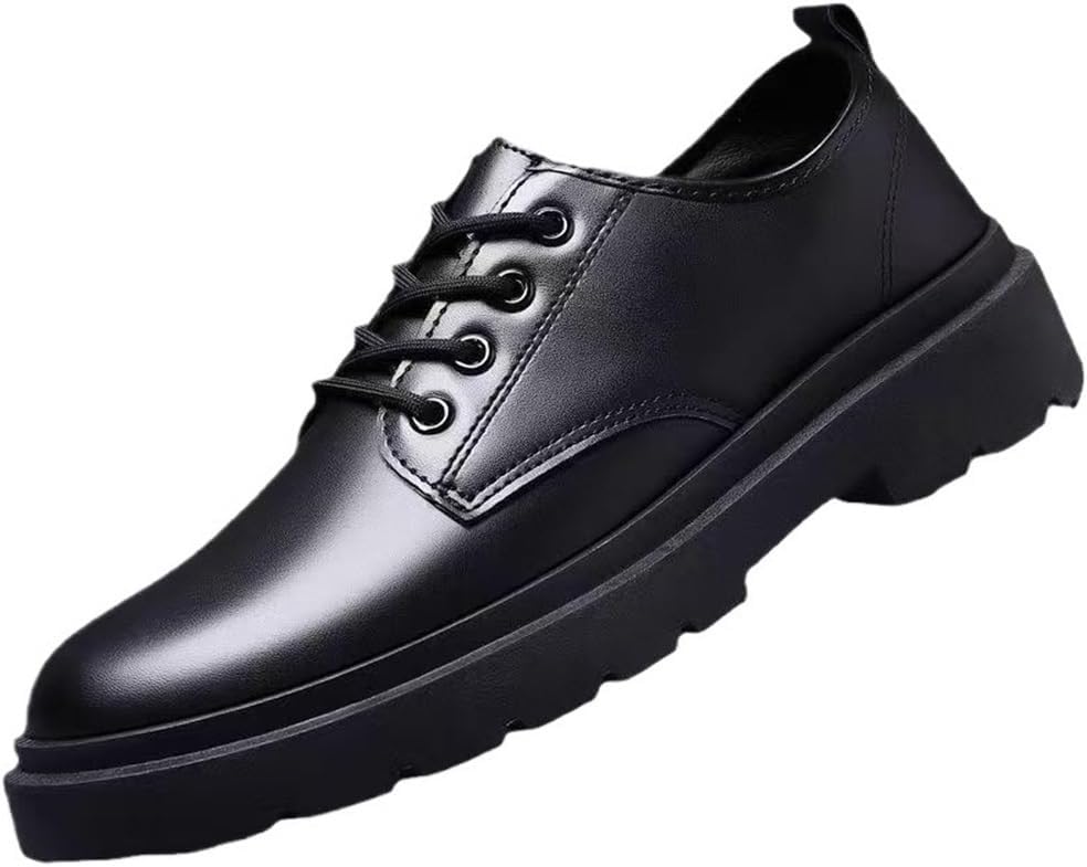 Modern Classic Lace up Leather Business Formal Oxfords Retro Shoes for Men Lug Sole Heightening