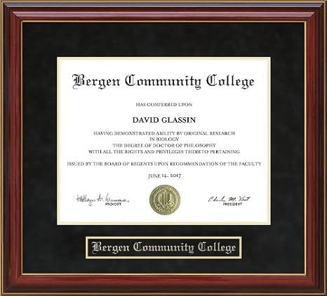 Bergen Community College Mahogany Diploma Frame