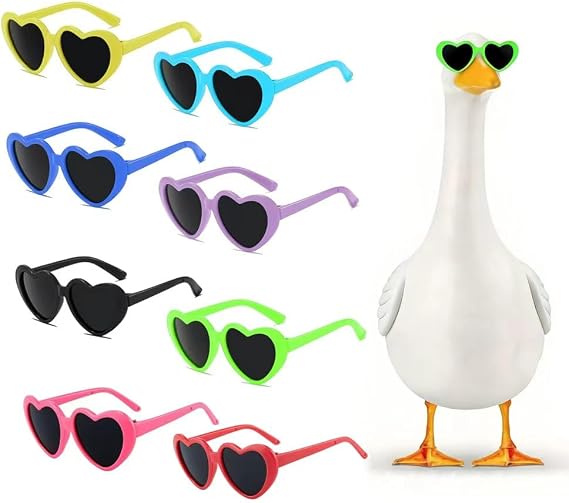 namph Heart Shaped Sunglasses 8 Pcs, Cute Mini Heart Glasses for 17 & 23 Inch Porch Goose Statue, 8 Colors Dress Up Accessories for Lawn Goose Outfits, Small Pets and Plush Toys