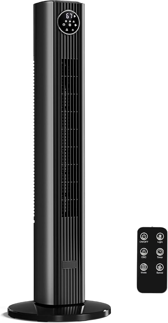 Antarctic Star 35-inch Tower Fan Portable Electric 85 Oscillating Fan Quiet Cooling Remote Control Standing Bladeless Floor Fans 3 Speeds Wind Modes 12h Timer Bedroom Office, Grey