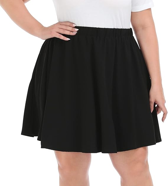 HDE Womens Plus Size Skater Skirt Pleated Mini Elastic Waist Circle Skirt