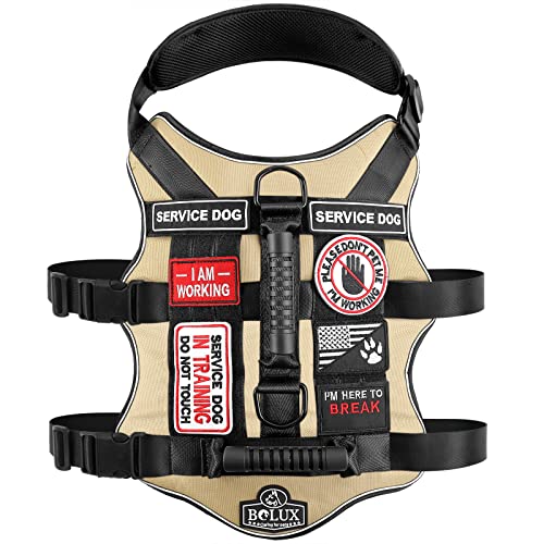 Bolux Tactical Dog Harness with 7 Pcs Tags, Service Dog in Training Harness with Easy Control Double Handles, Dog Working Harness K9 Military Service Dog Vest Harnesses for Small Medium Large Dogs