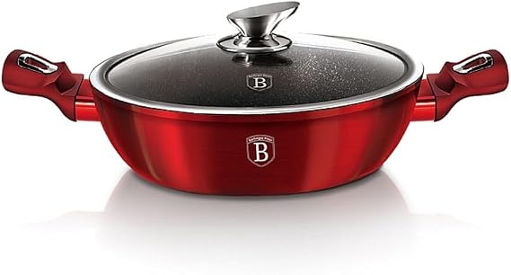 Berlinger Haus, Casserole with Lid, 32 cm, Burgundy Collection, 3 Layer Non-Stick Marble Coating, Suitable for all types of cooking, including induction hobs