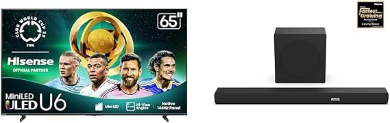 Hisense 65U65QF Mini-LED 4K UHD Smart Fire TV AX3100Q 3.1Ch Sound Bar with Wireless Subwoofer