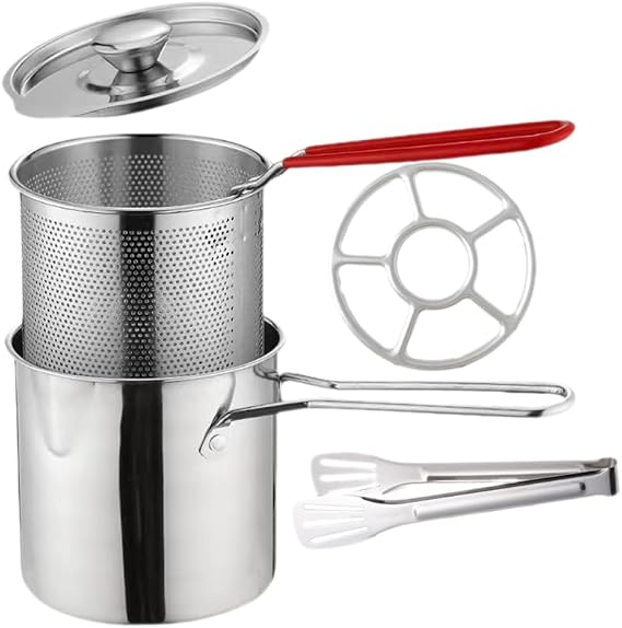 Mini Deep Fryer Pot 304 Stainless Steel Deep Frying Pot with Basket, Clip, Stove Rack, Lid, Cooking Oil Filter, Small Deep Fry Pan for French Fries, Chicken, Bacon, for Camping Kitchen Cooking