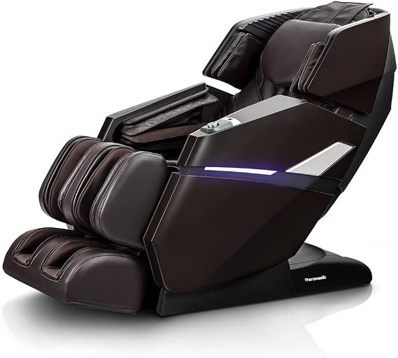 Theramedic Flex Track Massage Chair, Full Body Zero Gravity Shiatsu Heat Massage Recliner with Bluetooth Foot Roller, Flex 2022 (Brown)