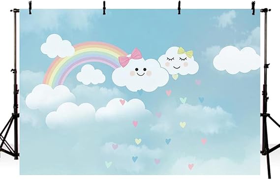 Photo Background Cute Cartoon Rainbow Blue Sky White Cloud Baby Birthday Party Decoration Banner Backdrops for Photography 7ftx5ft
