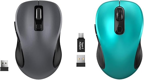 WisFox 2 Pack 2.4G Wireless Mouse for Laptop, Ergonomic Computer Mouse