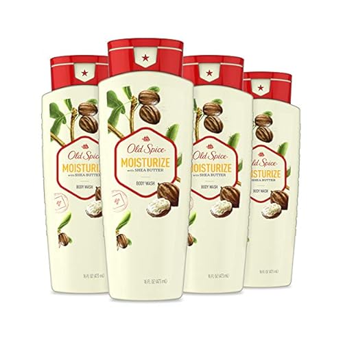 Old Spice Body Wash for Men, Moisturize with Shea Butter Scent, 16 Fluid Ounce Pack of 4