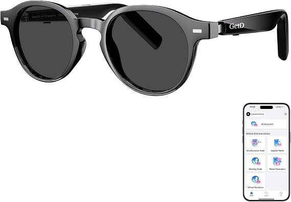 GetD AI Smart Sunglasses, Real-Time Translation, Bluetooth Open Ear Audio | For Business Meetings Travel & Daily Use, Languages Translation, ChatGPT,IPX4 Waterproof, Bluetooth 5.4, 11H Playtime