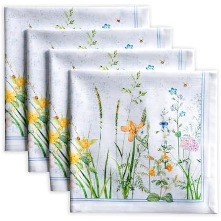 Maison d Hermine Cloth Napkins Set of 4 100% Cotton Everyday Reusable Square Napkins Cloth Washable Dinner Party Wedding Restaurant Easter Decorations SpringSummer Fleurs De Mai, 20 x 20
