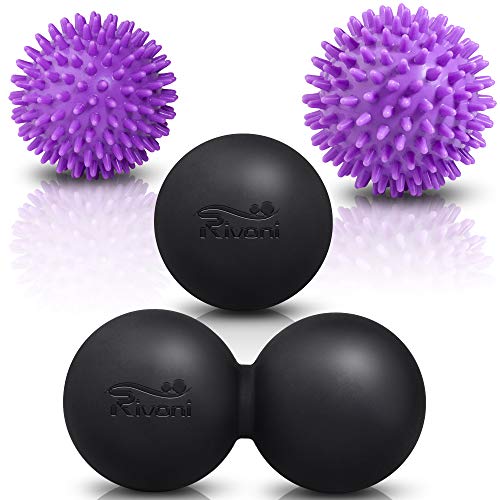 Premium Massage Ball Set - Lacrosse Ball, Peanut Double Lacrosse Ball, Firm and Soft Spiky Balls - for Deep Tissue Therapy, Trigger Point and Myofascial Release, Yoga Massage, Foot Massager
