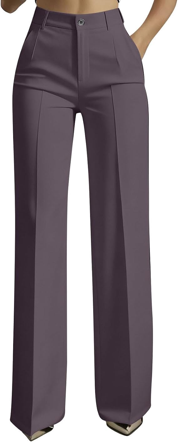 Women High Waisted Wide Leg Dress Pants Stretchy Straight Leg with Pockets Business Casual Office Work Daily Pants